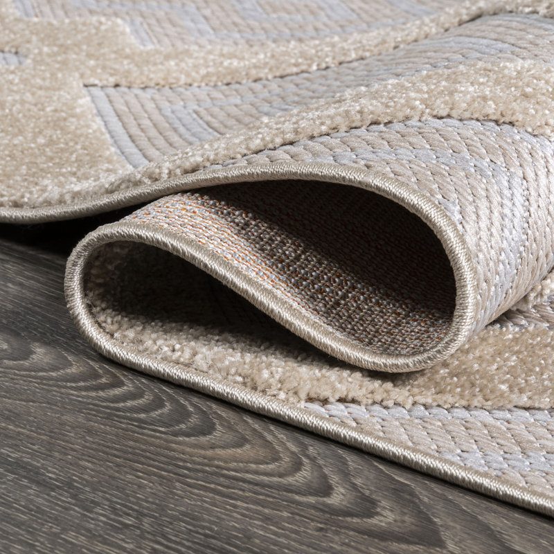 Duwun High-Low Pile Ogee Trellis Tone-on-Tone Beige/Gray Indoor/Outdoor Rug, Rectangle 3' x 5'