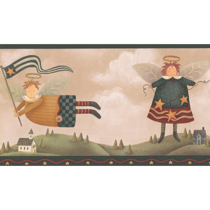 Bordure de papier peint abstrait L 15 pi x l 7 po Amhold Angels over Village, Vert