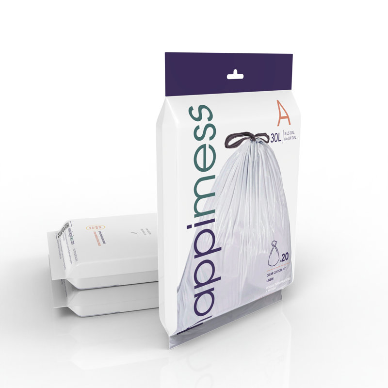 Drawstring Trash Bags 60 Count, 7.9 Gallons, Clear