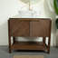 Meuble-lavabo autoportant moderne de 36 po avec lavabo vasque en marbre, dessus en pierre frittée Carrara et portes en bois cannelé, rangement à fermeture en douceur, noyer foncé