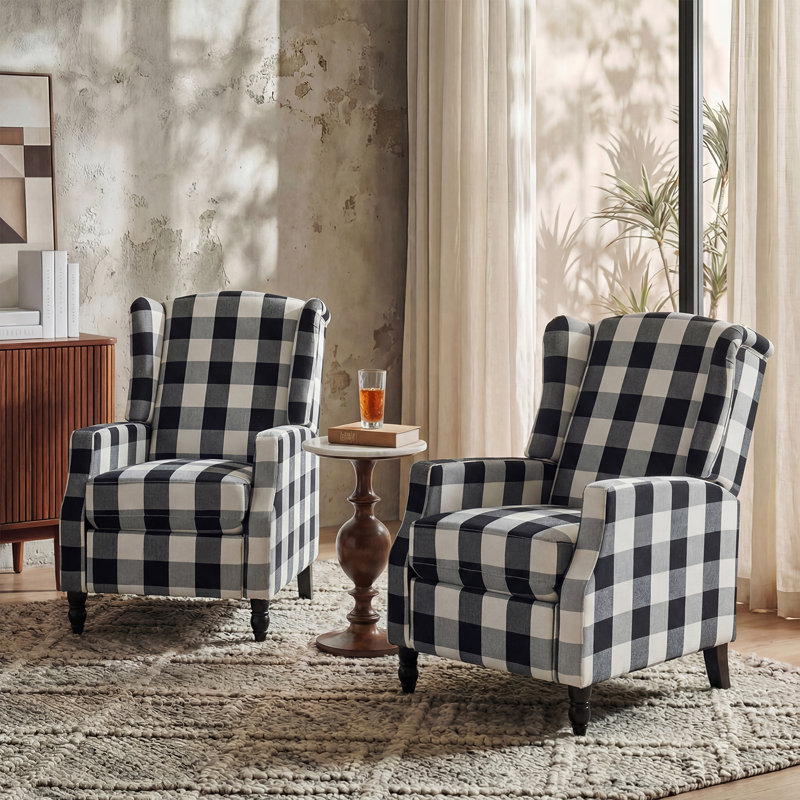 Sobotka Upholstered Recliner, Black Check