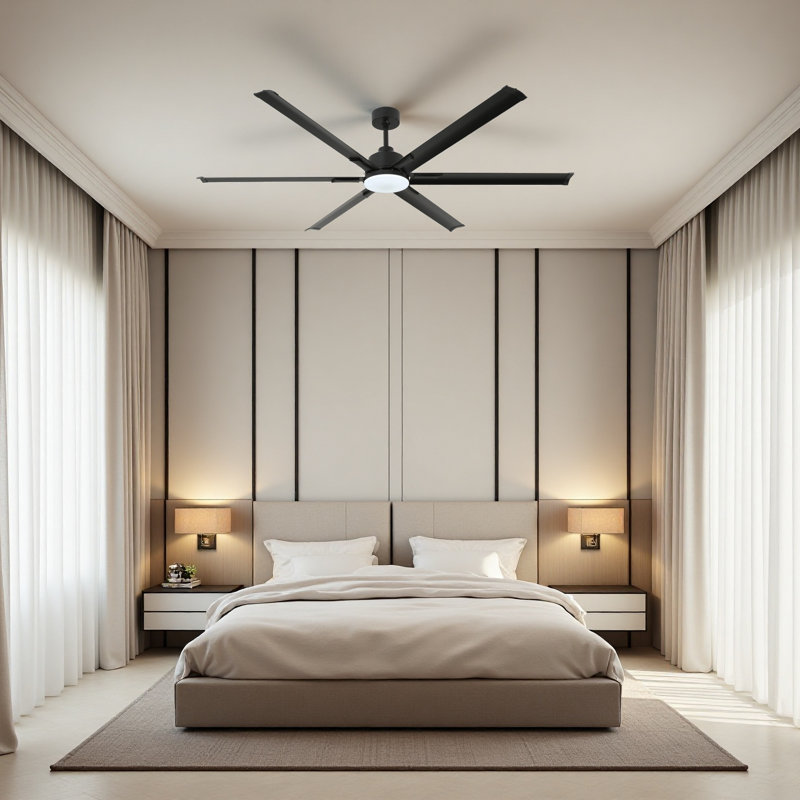 Ventilateur de plafond moderne en aluminium à 6 pales avec lumière DEL 3 couleurs, moteur à courant continu réversible à 6 vitesses et télécommande
