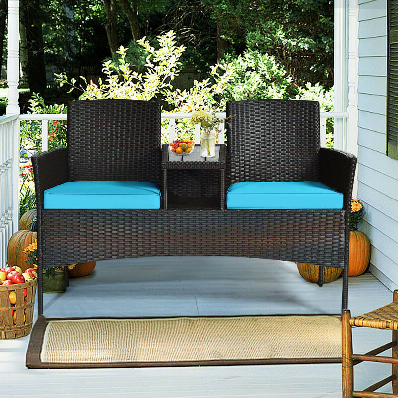 Jamarii 2 Persons Patio Seating Group with Built-in Coffee Table, Blue
