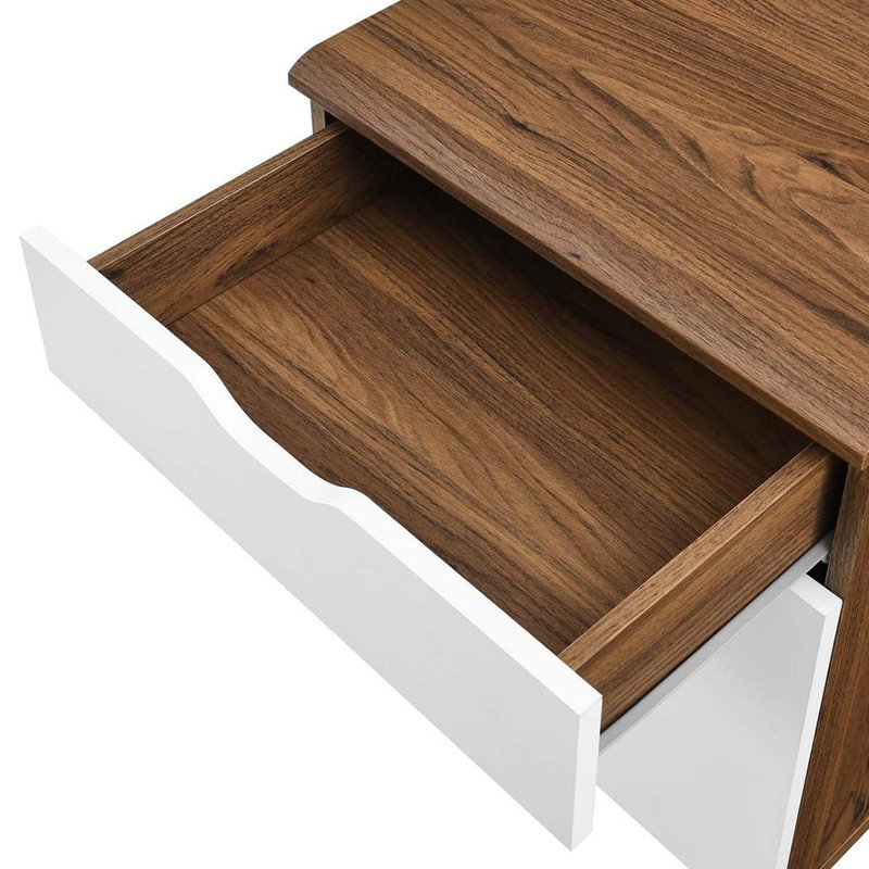 Mid-Century Modern Square File Cabinet, Rolling Cabinet with rolling cabinetwith  drawer, Walnut White