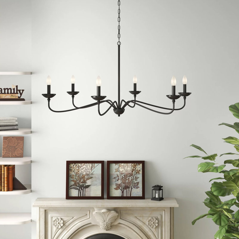 Ralls Black 6-Light Farmhouse Metal Chandelier, Black