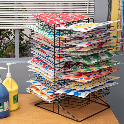 Séchoir à double face en acier avec 50 tablettes pour le séchage des œuvres d'art, du papier et des médias, construction entièrement soudée en acier avec finition en émail cuit