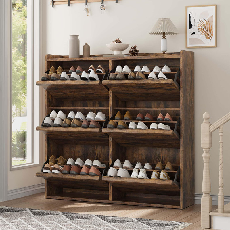 Shoe Cabinet with 6 Flip Drawers and Adjustable Shelves, Wooden Hidden Shoe Storage Organizer for Entryway, Hallway, or Living Room