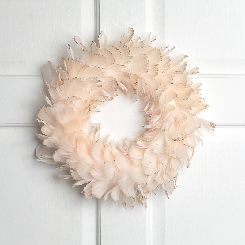 Two-Tone Feathers Christmas Wreath - 14.5" - Unlit, Peach
