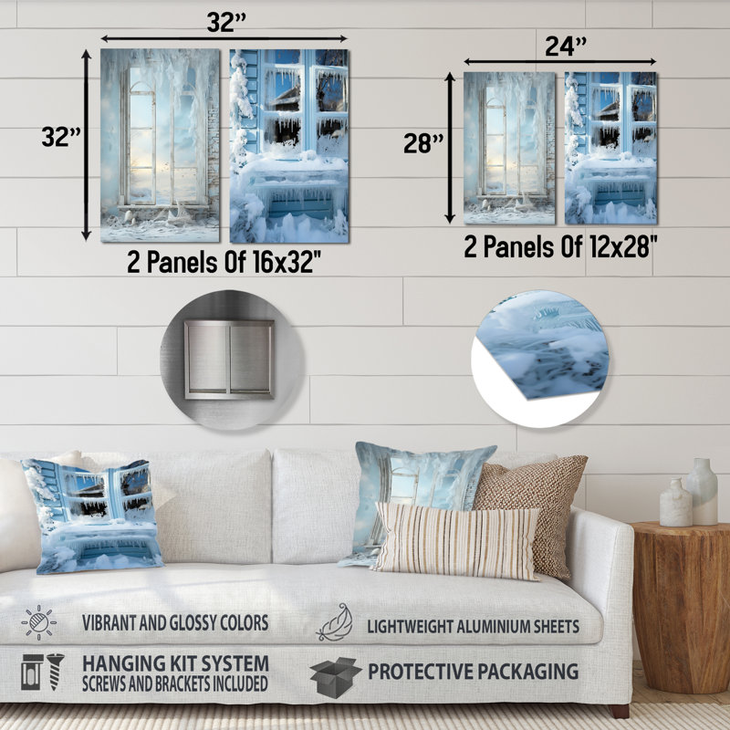 Ensemble de 2 décorations murales en métal Winter Window Frozen Glass II, H 32 po x l 32 po