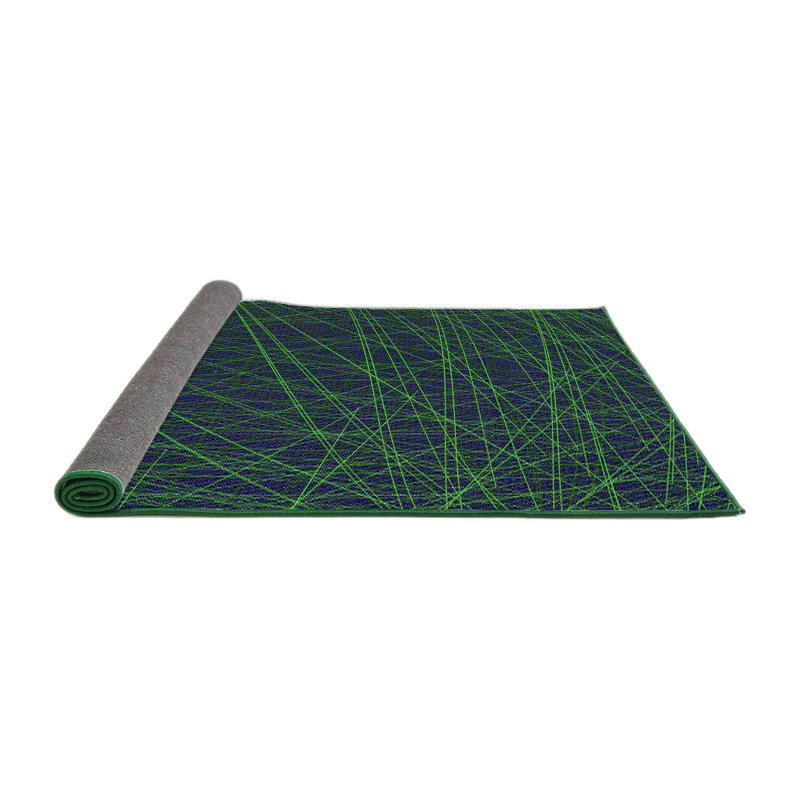 Laine tissée à la machine abstraite et polyester vert/bleu Tapis décoratif, Rond 8 pi x 8 pi