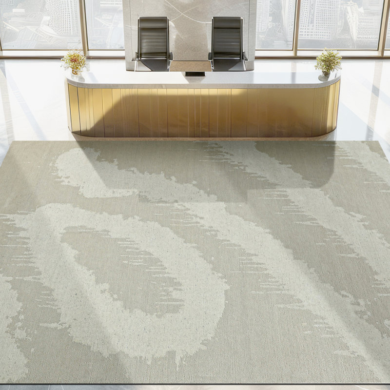 Hand Knotted Abstract Area Rug in Ivory/Light Khaki, Rectangle 9' x 12'