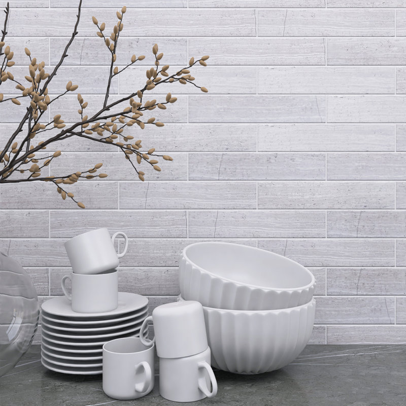 Natural 1.89" x 8" Marble Look Wall & Floor Tile, Wooden White