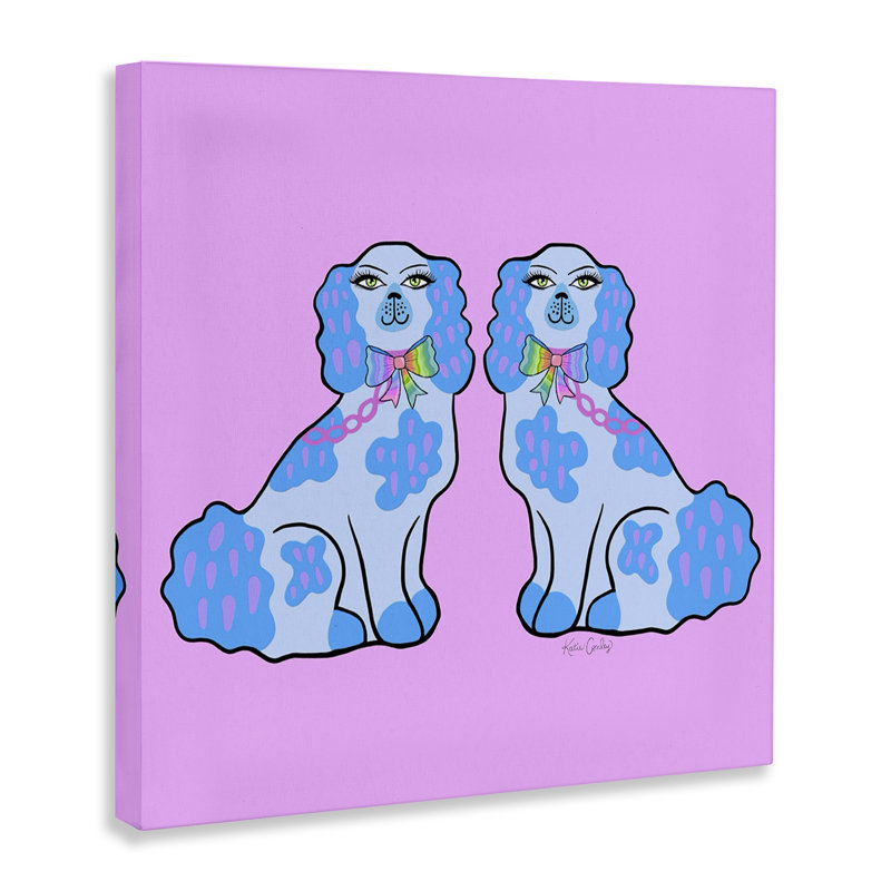 Funky Dogs, toile bleue et rose, design par Katie Conley, H 17 po x l 17 po
