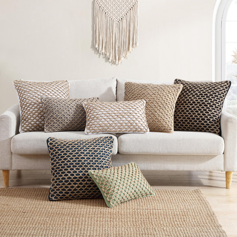 Ablo Textured Cotton Blend Throw Pillow, Rectangular 12"H x 20"W, Black/Natural