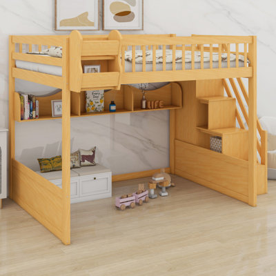 Staircase Loft Bed With Built-In Wardrobe And Shelves