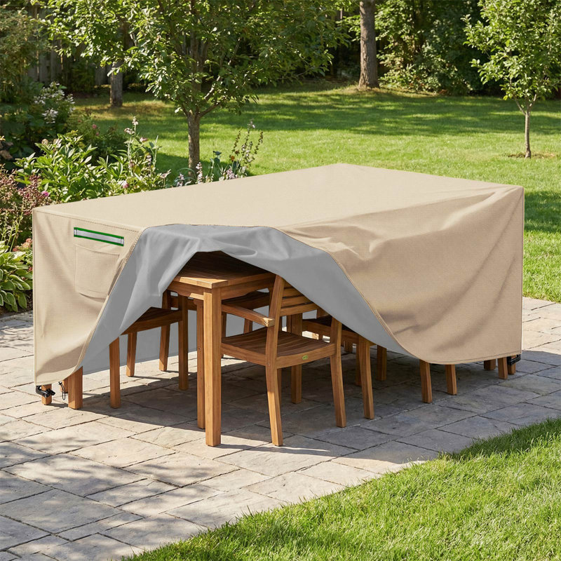 Durable 420D Outdoor Table Cover - Waterproof And UV-Resistant Patio Furniture Protector With Vents And Straps, Beige