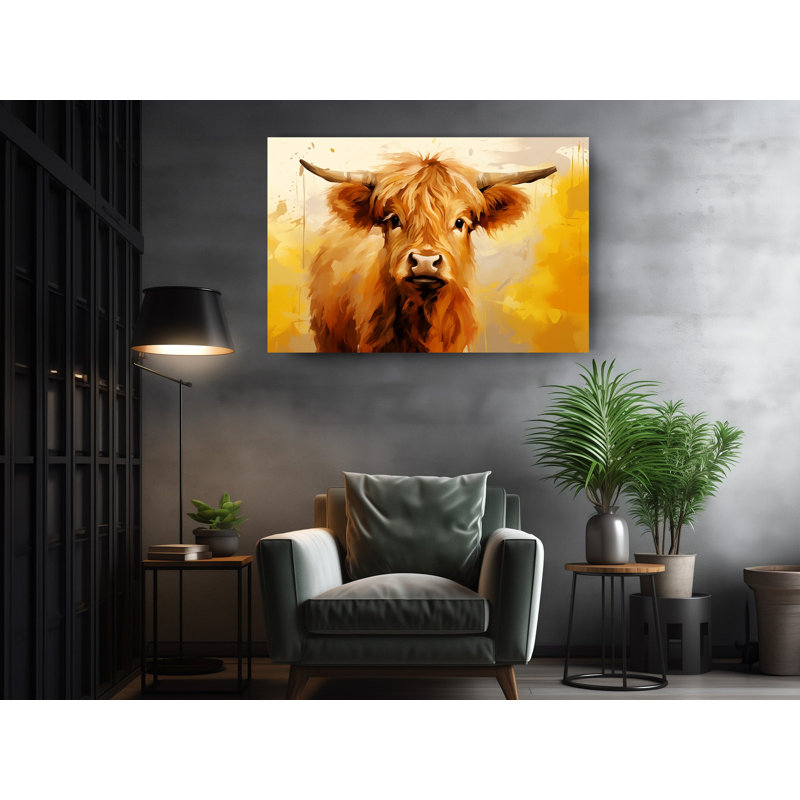 Reproduction de peinture à l'huile gros plan sur une vache Highlander mignonne pour décoration murale, reproduction de peinture