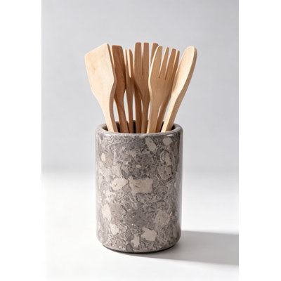 Porte-ustensiles en marbre fabriqué à la main pour comptoir de cuisine, cuillère en pierre naturelle océanique, porte-ustensiles élégant avec base antidérapante, organisateur de comptoir polyvalent et décoration de cuisine