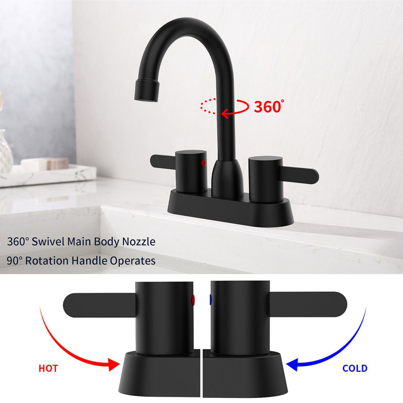 2 Handles Bathroom Sink Faucet, Centerset RV Bathroom Faucets For 3 Hole, Matte Black