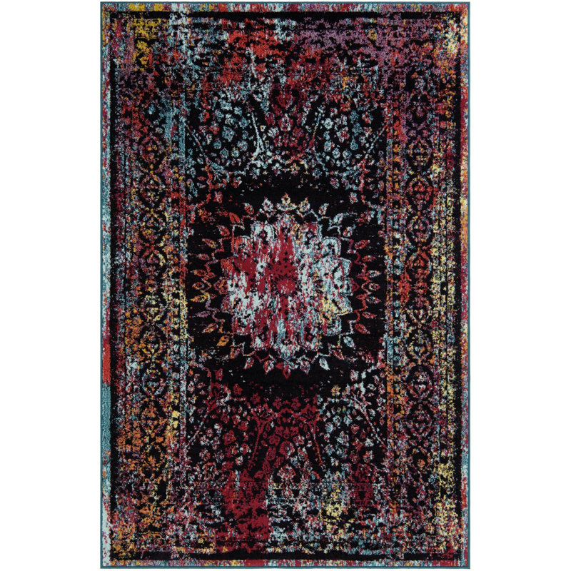 Tapis Sarah Daijanay, Rouge / Bleu, Rectangulaire 5 pi 3 po x 8 pi