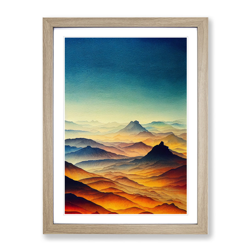 Mountain Landscape Watercolour No.1 - Framed Print, 64cm H x 46cm W x 2cm D, Oak