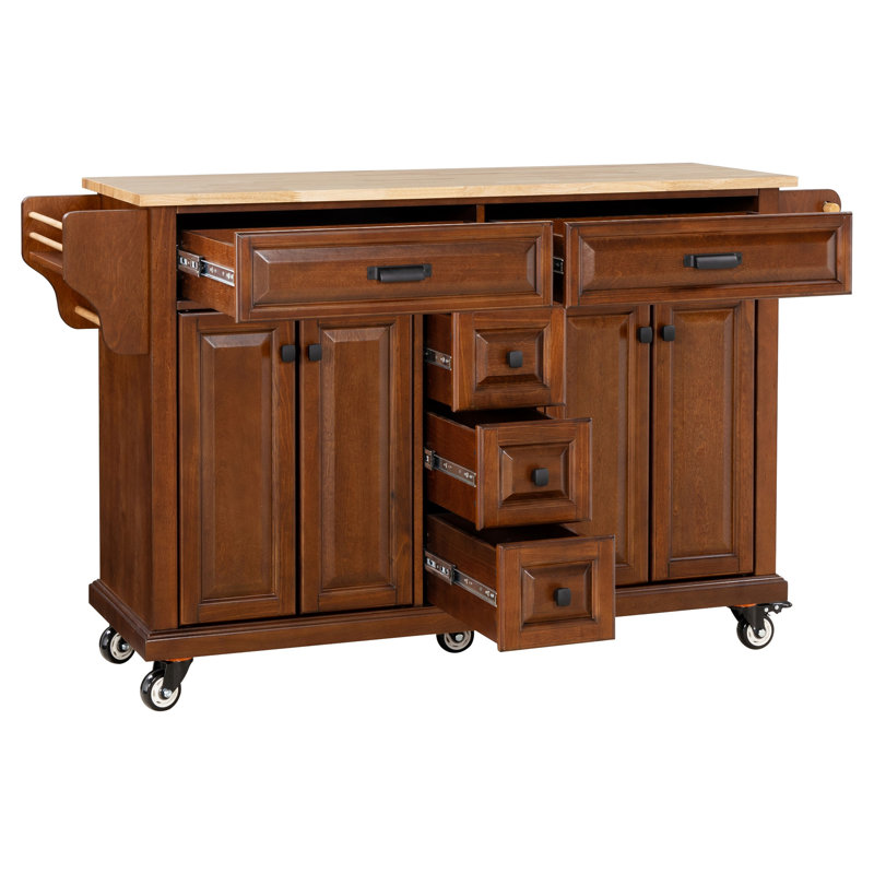 Cambridge Natural Wood Top Kitchen Island With Storage,Kitchen Cart,Coffee Station, Brown