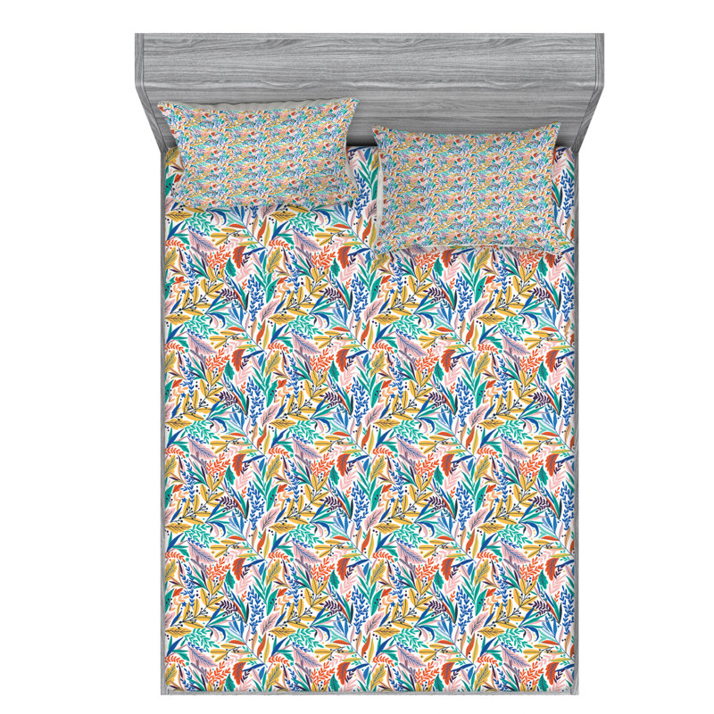 Microfiber Floral Sheet Set, Full Sheet Set + Fitted Sheet + 2 Pillowcases