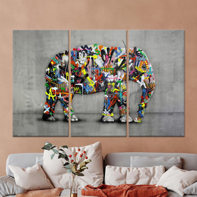 Éléphant, reproduction d'art sur toile: art graffiti pour décor moderne, toile tendue 3P