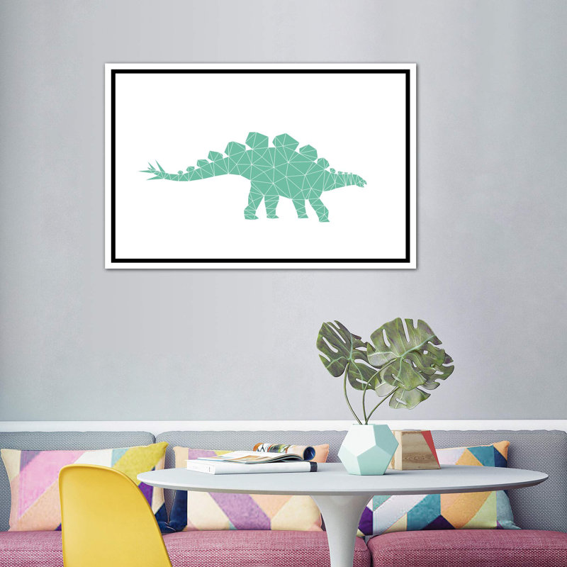Géométrique Dino Stegosaurus - impression d'art graphique, H 40 po x l 60 po x 1,5 po, Toile blanche encadrée
