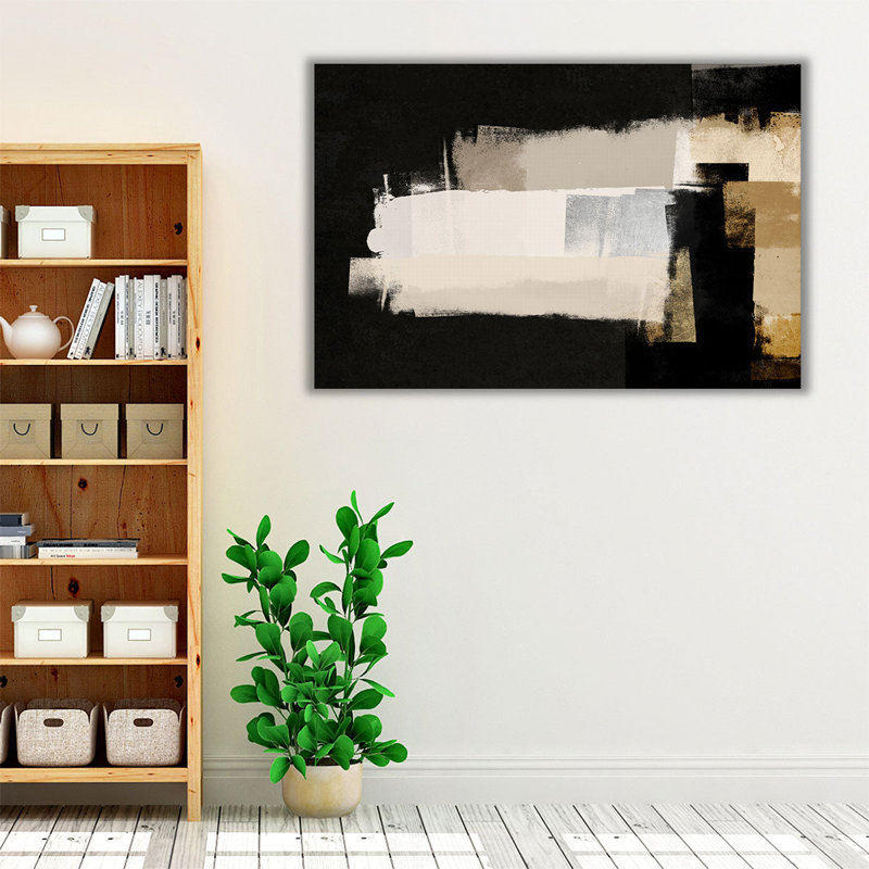 «Repositioned 1 Metallic Black and White», reproduction d'art sur toile, H 40 po x l 60 po