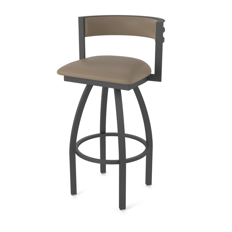 Artemis Swivel Stool, Pewter, Vinyl-Canter Earth, Bar Stool (36" Seat Height)