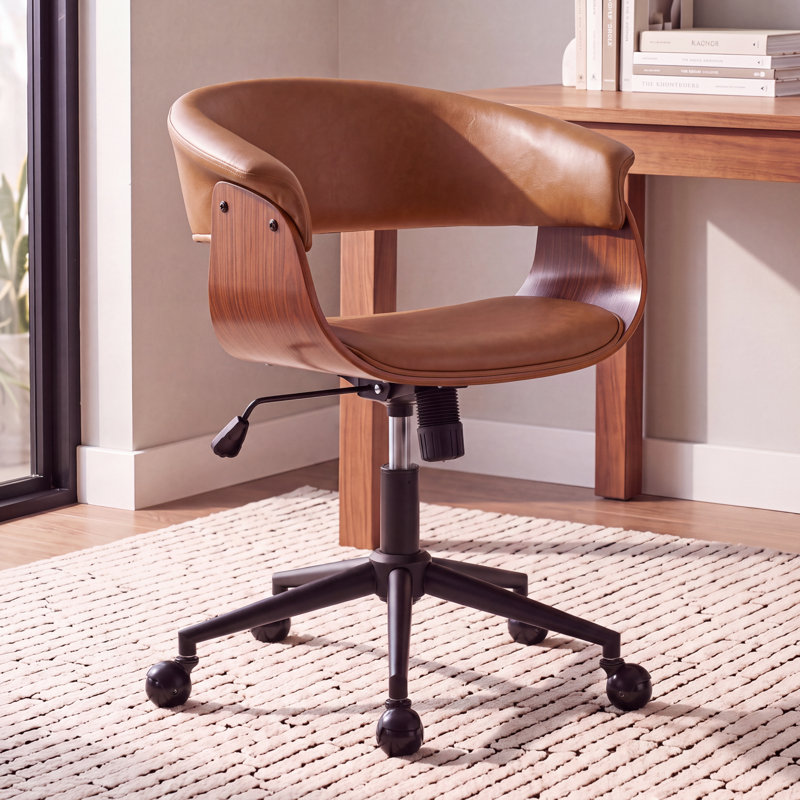 Chaise de bureau pivotante réglable, Cuir brun
