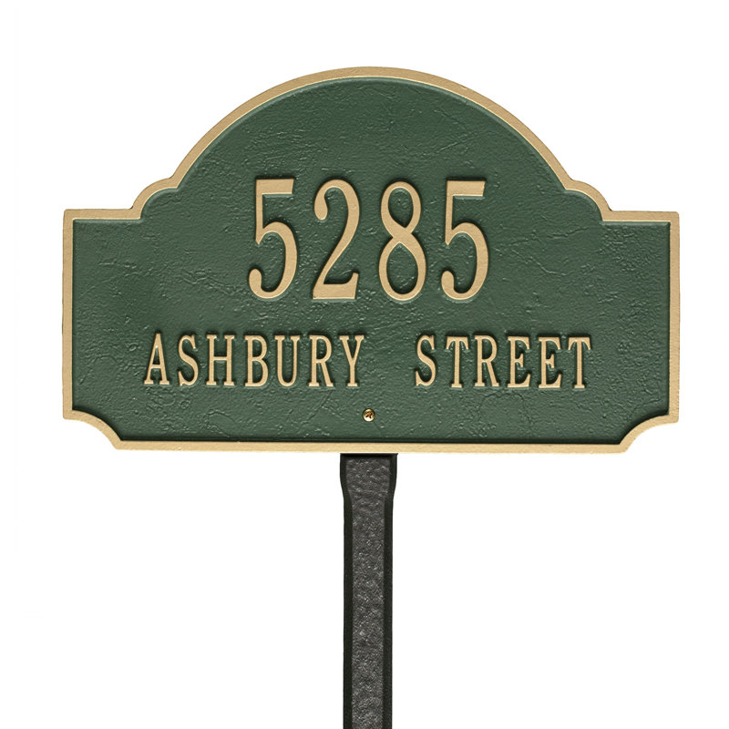Fitzwilliams 2-Line Lawn Address Sign, Green/Gold, Yes