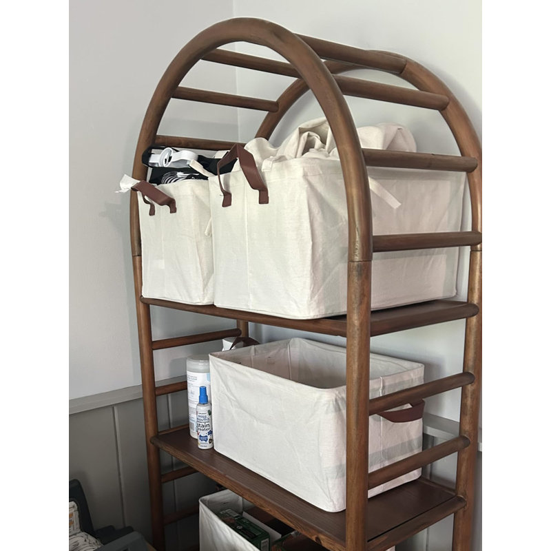 Decorative Foldable Storage Bins with Leather Handles – 16.75"×11"×9.75" 44LBS Capacity Waterproof Upright Organizer Bins