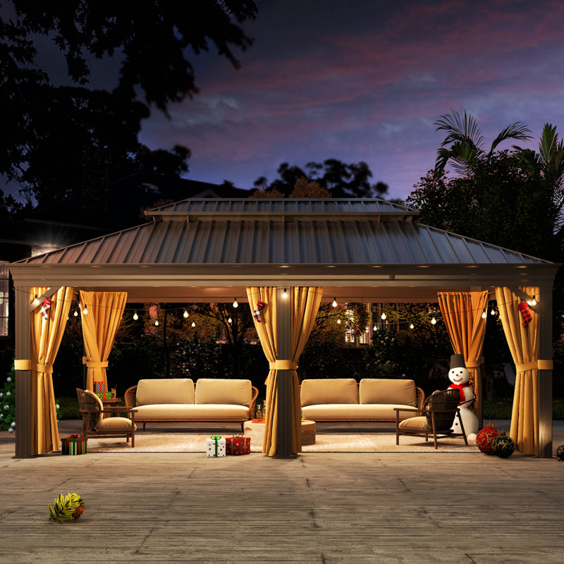 20 Ft. W x 12 Ft. D Aluminum Roof with Galvanized Steel Patio Gazebo