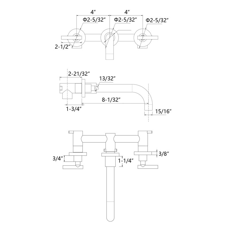 Wall Mount Vanity Faucet with 2 Handle, Bathroom Vanity Faucet with Brass Rough-in Valve