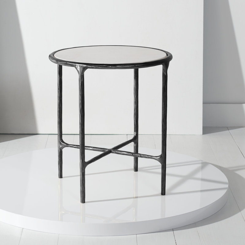 Evelynn End Table, Black, White Marble