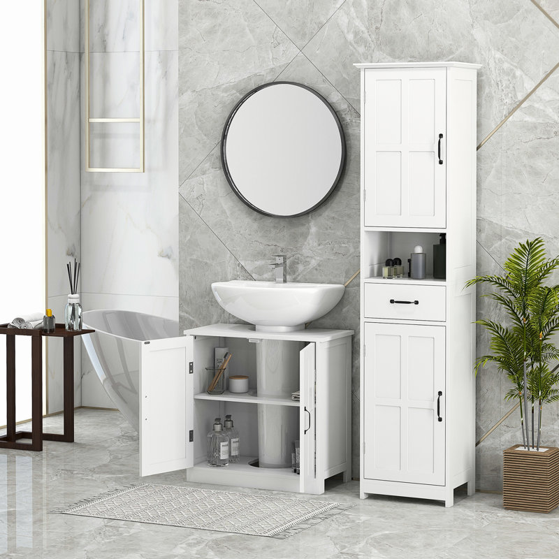 Meuble-lavabo blanc avec tablette intérieure réglable Space