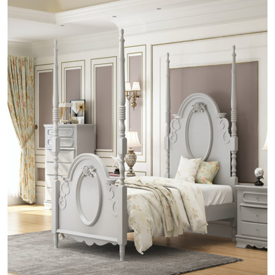 Grant Traditional Poster Panel Bed, Gray Finish