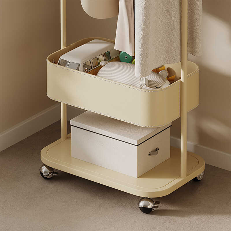 Saddle Leather Coat Rack with Wheels, Yellow