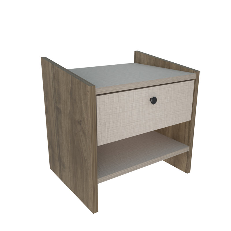 Berlin 1 Drawer Bedside Table, Walnut/Beige