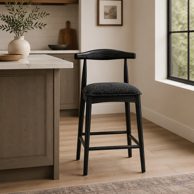 TABOURET DE COMPTOIR EN TISSU (ENSEMBLE DE 2), Noir, Noir