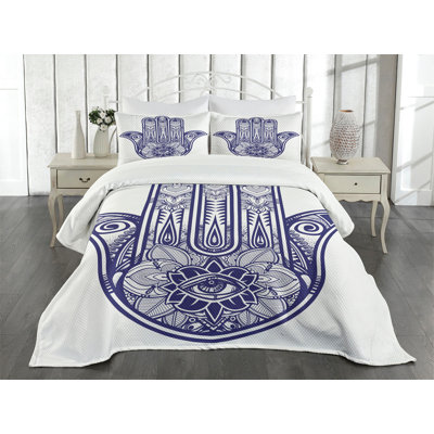 Ambesonne Hamsa Bedspread Set Antique Shape Navy Blue