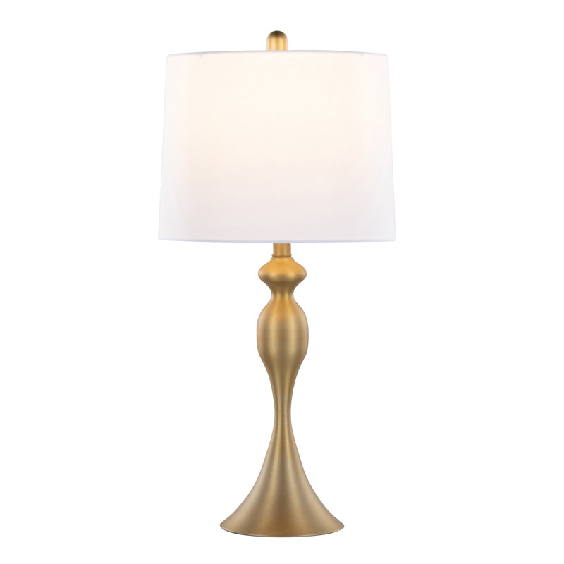 Ensemble de lampes de table en métal 27 po avec abat-jour empire en lin Kateryn, Blanc, Plaqué or