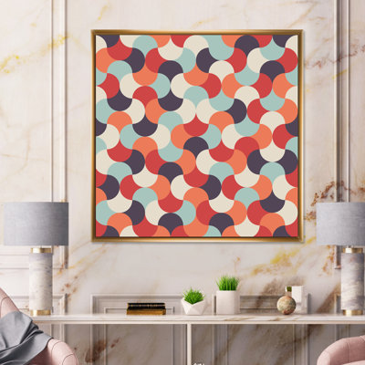 «Retro Mosaic Geometrics In Red Blue and Orange», reproduction d'art sur toile à motifs