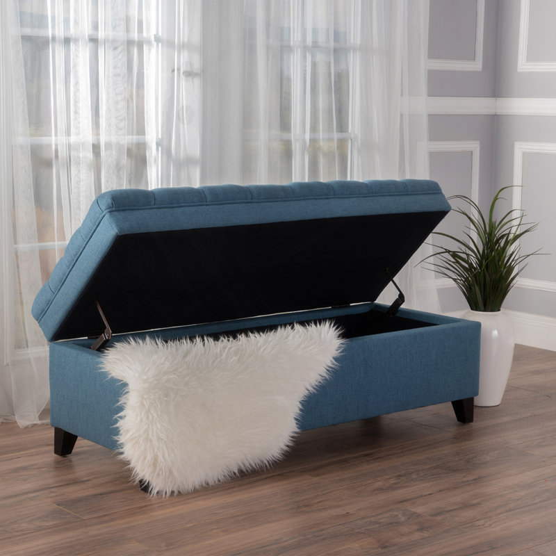 Banc rembourré avec espace de rangement, Bleu