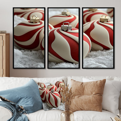 Ensemble de décoration murale rouge et blanche «Christmas Peppermint Swirl I» - Noël