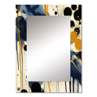 Kouerga Abstract Pattern With Blue & Golden Textures XV - Minimalism Decorative Wall Mirror, Blue Mirror, Printed Metal Art