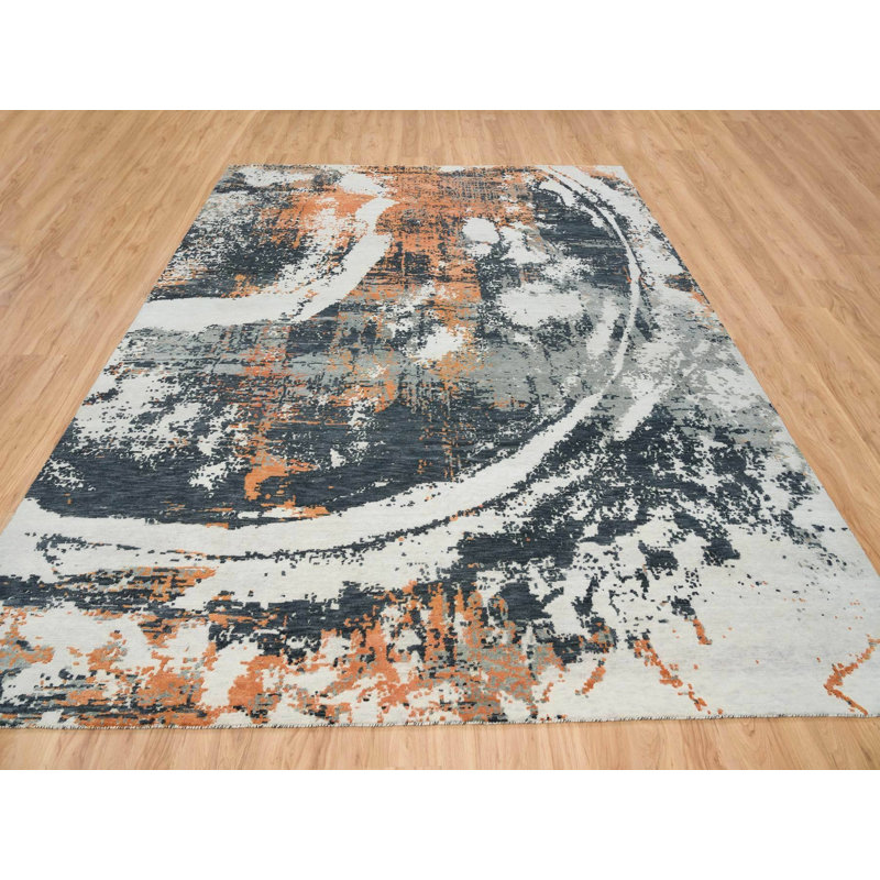 Tapis oriental rectangulaire noir en laine noué à la main 9 pi 3 po x 11 pi 9 po - MOA10265624