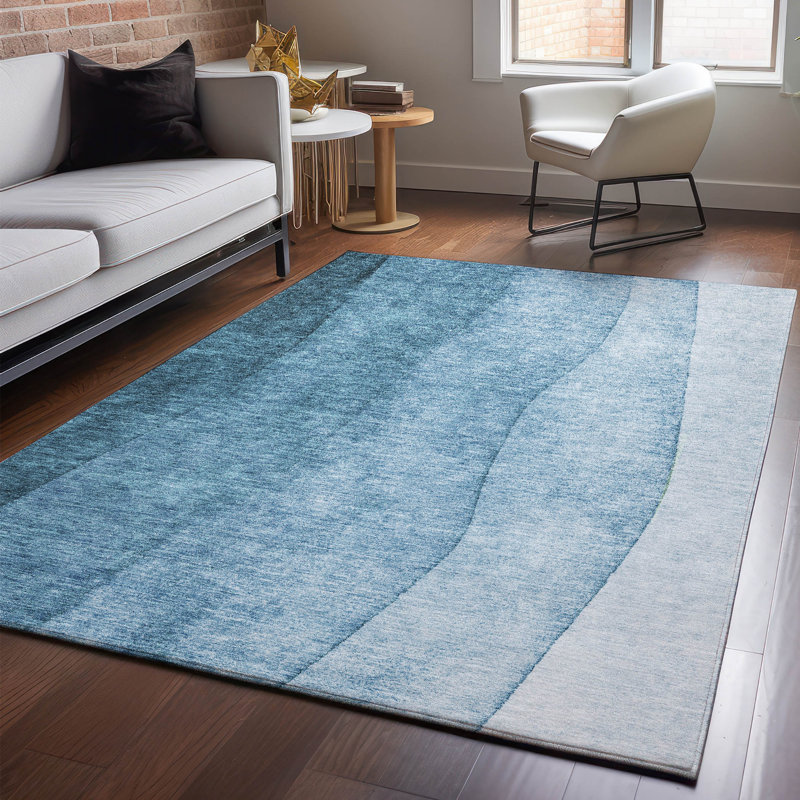 Tapis bleu Cerrito lavable à la machine de qualité supérieure, Rectangle 2 pi 6 po x 3 pi 10 po